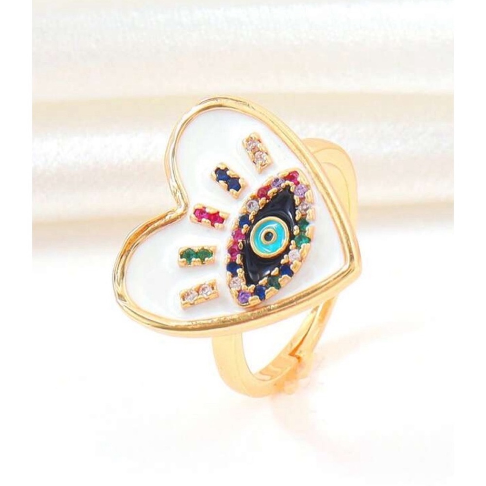 Heart Shaped Eye Ring with Colorful Enamel Accents & Rhinestone Accents